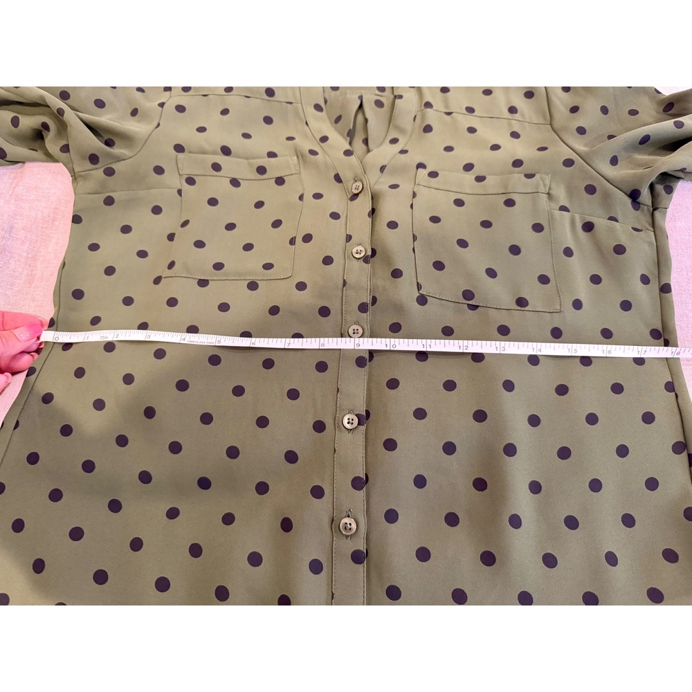 Express olive green polka dot Portofino shirt button-down top point collar S/P - Picture 7 of 7